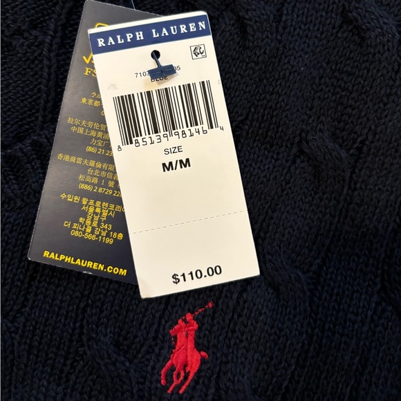 Polo Ralph Lauren Cable Knit Cotton Sweater Vest in Navy Size M. NWT - Picture 8 of 11